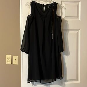 Ladies black cold shoulder cocktail dress
